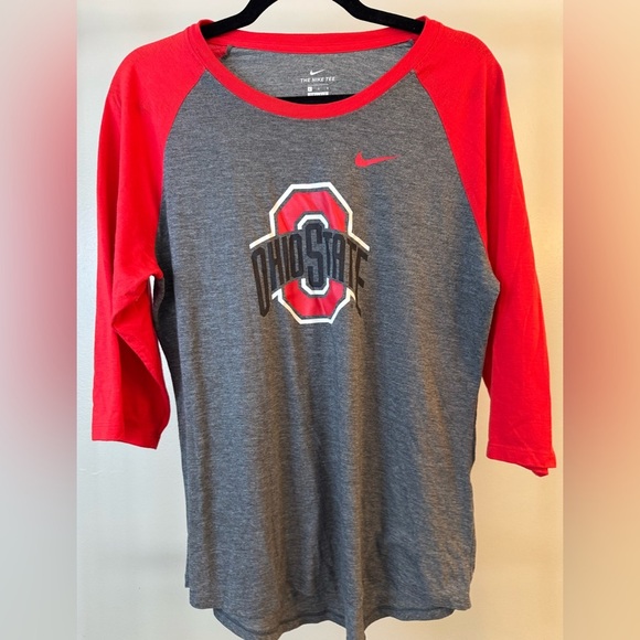 Nike Red and Gray Ohio State Women’s 3/4 Sleeve Tee - Picture 1 of 6